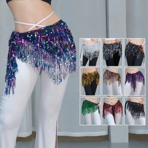 저렴한 밸리 댄스 벨트 Shimmy Tassel Hip Wraps Jazziness 댄스 힙 스카프 스팽글 프린지 벨트 Sparkly