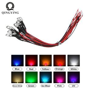 QINGYING 20pcs 3mm/5mm 3V 5V 12V 24V LED 빨강/녹색/파랑/노란색/UV/오렌지/핑크/따뜻한/흰색/RGB 사전 유선 물 맑은 빛 다이오드