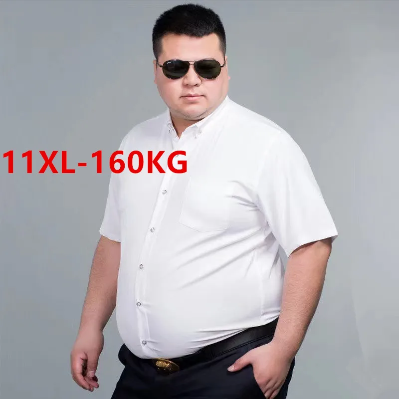 남성 반팔 셔츠 여름 캐주얼 오버 사이즈 플러스 사이즈 7XL 8XL 10XL 11XL 패션 기본 솔리드 능직 비즈니스 화이트 드레스 셔츠