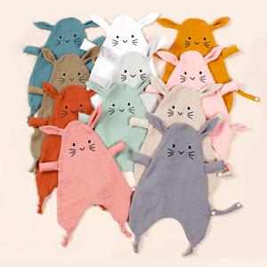 새 아기 면화 이불 담요 귀여운 고양이 신생아 잠자는 인형 토끼 귀 수면 장난감 진정 수건 Bibs 타액 수건