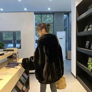 여성용 퀼트 두꺼운 모피 코트, 양모 봉제 모조 밍크 렉스 토끼 모피 코트, 두꺼운 후드 코트, 가을 및 겨울