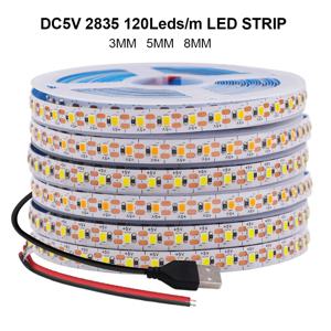 5V 2835 LED 스트립 빛 3mm 5mm 8mm PCB 폭 120Leds/m 유연한 LED 테이프 리본 다이오드 USB/2PIN 와이어 Led 조명 룸 장식