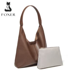 FOXER 분할 가죽 + 여성을위한 PU 숄더 백 패션 토트 핸드백 레이디 대형 캐주얼 호보 백 2025 아내, 연인을위한 선물