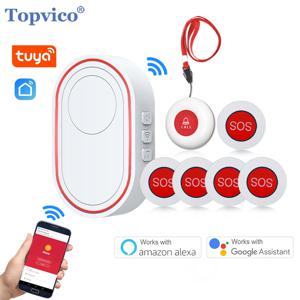 Topvico Wifi 패닉 버튼 알람 노인 치매 예방 RF433mhz 무선 침대 알람 간병인 호출기 Tuya APP