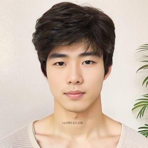 갈색 가발 남자 짧은 이발 합성 머리 아시아 남성 가발 앞머리 다크 브라운 컬러 캐주얼 헤어 교체 가발 아빠를위한