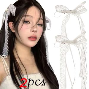 한국어 레이스 크림 화이트 보우 리본 헤어 클립 여성용 헤어핀 총알 스타일 사이드 파쇄 된 머리핀 헤드 피스 클립 새로운 모자를 쓰고 있죠
