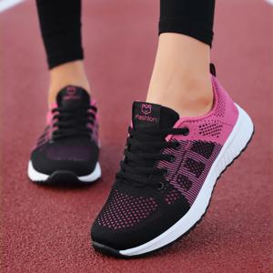 여성 캐주얼 신발 통기성 워킹 메쉬 레이스 업 플랫 슈즈 스니커즈 여성 Tenis Feminino 핑크 블랙 화이트