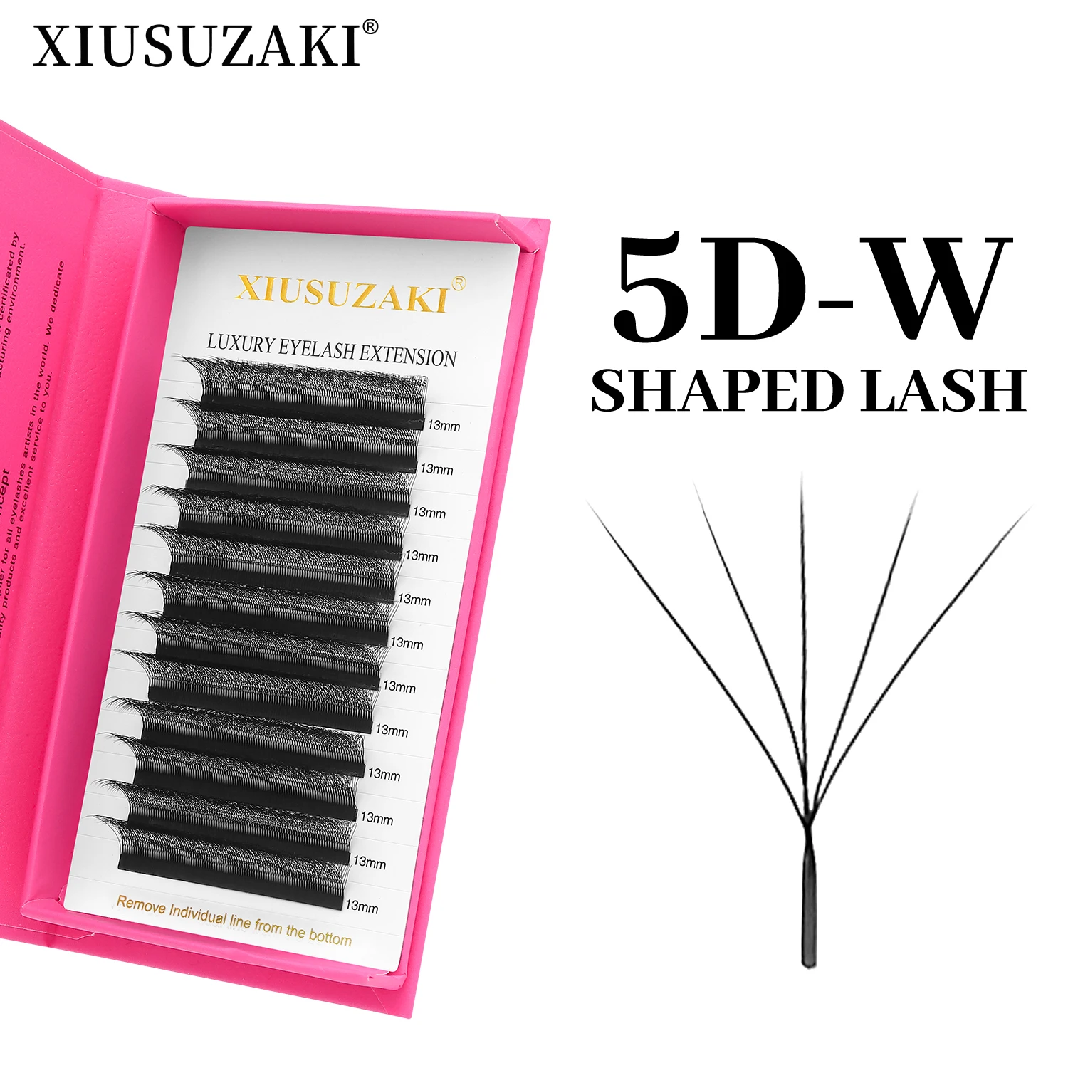 XIUSUZAKI 5D W 속눈썹 블랙 미리 만들어진 팬 속눈썹 확장 자연 소프트 개별 볼륨 거짓 속눈썹 미용 메이크업 도구
