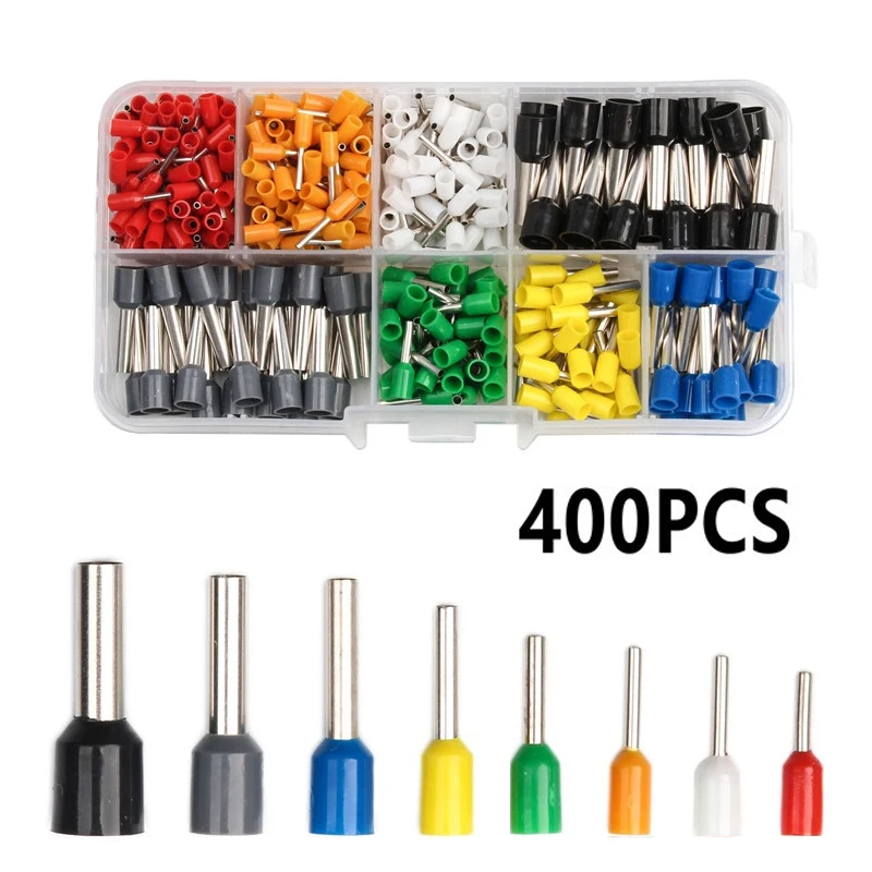 400PCS 압착 단자 전기 튜브 단자 정장 VE 관형 블록 코드 엔드 커넥터 케이블 와이어 커넥터