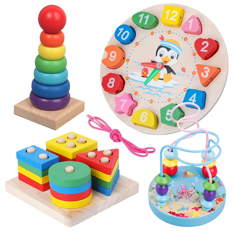 Juguete educativo Montessori en 3D para bebé, 유아 학습을 위한 다채로운 나무 블록, Navidad 선물