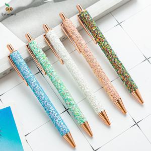 Lytwtw의 롤러 볼펜 라인 석 럭셔리 귀여운 웨딩 로즈 골드 금속 편지지 학교 사무실 공급 회전