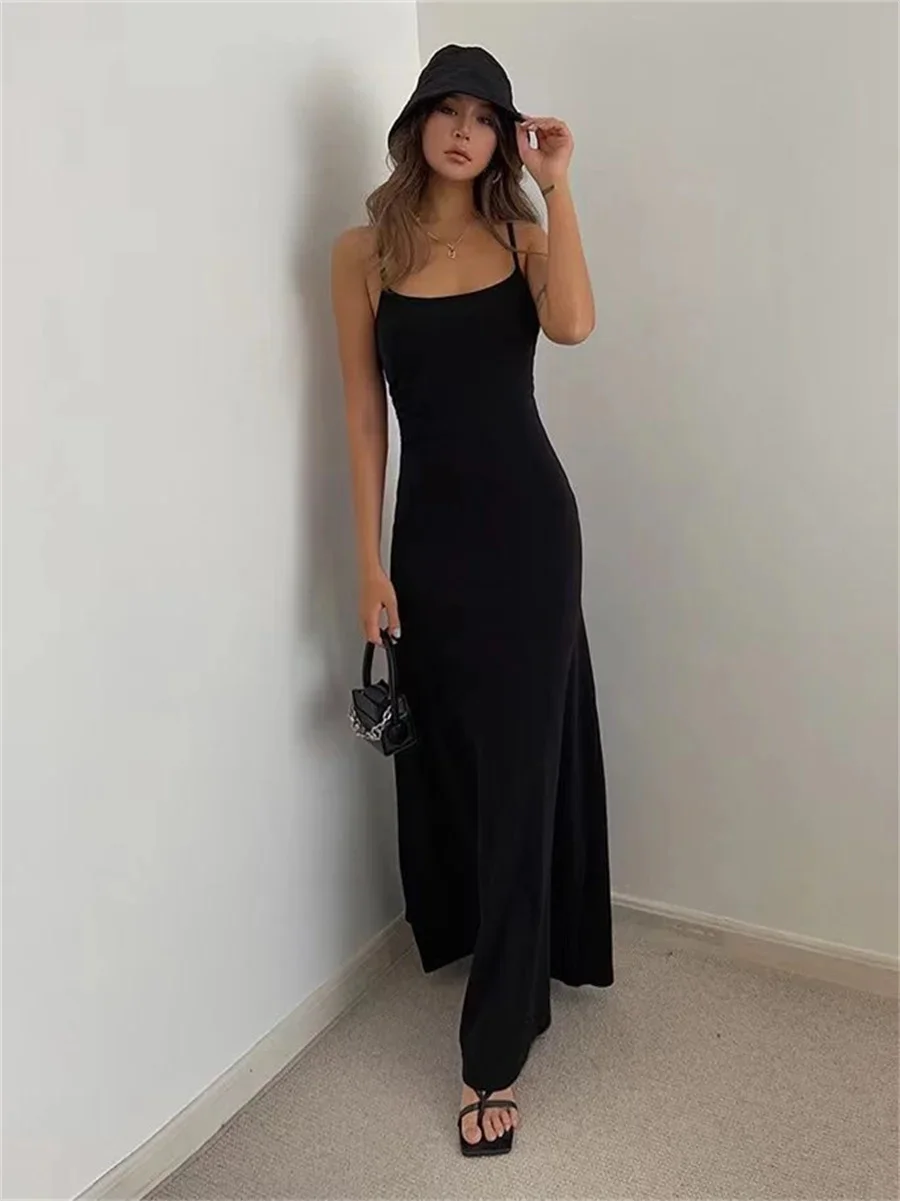 여자 봄 여름 스타일 Bodycon 복장 여성 섹시한 민소매 스파게티 스트랩 분할 외장 드레스 Vestidos