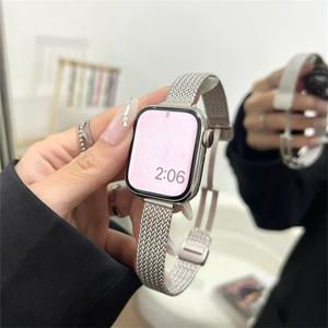 IWatch 9 8 7 SE 6 용 고급 슬림 금속 마그네틱 스트랩 Apple Watch 용 소녀 손목 밴드 41mm 40mm 38 45 44 49mm 울트라 팔찌
