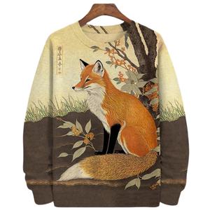 동물 여우 인쇄 Hoody 남성 대형 스웨터 힙합 라운드 넥 streetwear 의류 ​​느슨한 양털 남성 후드 풀오버