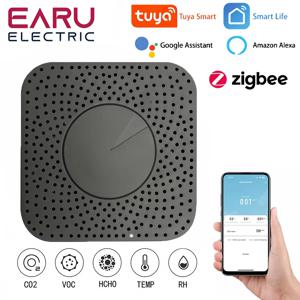 Tuya ZigBee 스마트 에어 박스 센서 포름알데히드 VOC CO2 온도 습도 6In1 공기 품질 검사 DB 알람(Alexa 포함)
