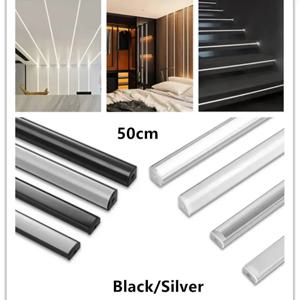 2-35Pcs 실버/블랙 LED 알루미늄 프로파일 0.5 메터/개 LED 채널 홀더 디퓨저 PC 커버 U/V 모양 코너 2835 5050 COB 빛