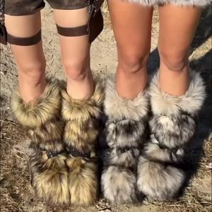 겨울 모피 새로운 디자인 원피스 너구리 모피여성 스노우 부츠 모피 신발 OutdoorMid Leg Boots y2k Cool Pink Girl
