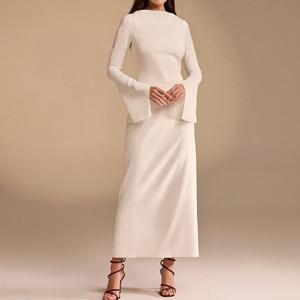 맞춤형 패션 저지 스트레이트 백 슬릿 이브닝 드레스 고품질 바닥 길이 긴 소매 vestidos para mujer