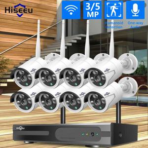Hiseeu 3/5MP WIFI 보안 카메라 키트 야간 투시경 단방향 오디오 P2P 16CH NVR 총알 카메라 무선 CCTV 감시 시스템
