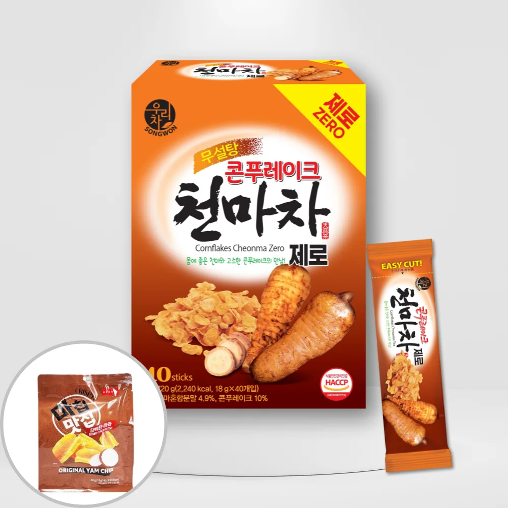 송원 우리차 콘푸레이크 천마차제로 40T+마로만든스낵 마칩 오리지널60g