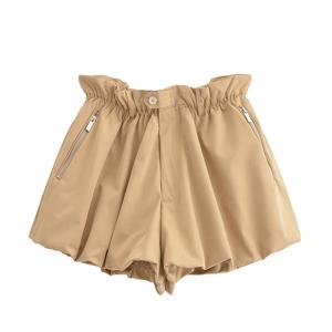 YENKYE 2025 여성 프론트 버튼 지퍼 풍선 밑단 여름 반바지 빈티지 탄성 허리 streetwear 캐주얼 팬티 코르토스
