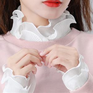 여성 스위트 레이어 Agaric Ruffles 스탠드 가짜 칼라 버튼 & 커프스 스웨터 블라우스 분리형 셔츠 칼라 False Lapel Top Tie