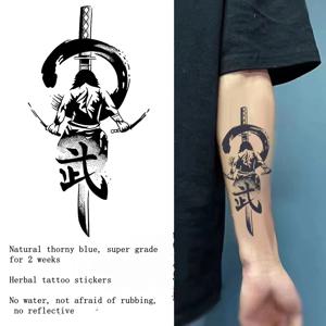 Katana 칼 허브 주스 문신 스티커 남자 방수 지속 반영구적 문신 큰 그림 꽃 팔 아트 가짜 문신