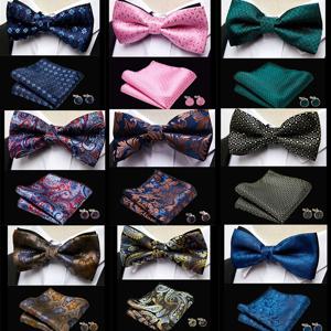 HUISHI 남성용 클래식 블루 Bowties 페이즐리 꽃 나비 넥타이 포켓 스퀘어 커프스 단추 정장 세트 웨딩 파티 격자 무늬 솔리드 나비