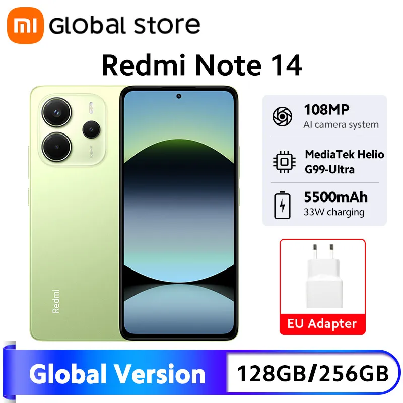 글로벌 버전 Xiaomi Redmi Note 14 스마트폰 8GB / 12GB RAM MediaTek Helio G99-Ultra 33W120Hz AMOLED 108MP 5500mAh