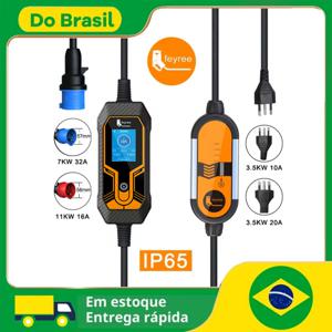 Feyree 32A 7KW Type2 EV 휴대용 충전기 3.5KW 16A 1상 EVSE 충전 상자 전기 자동차용 11KW 16A 3상 차량용 충전기