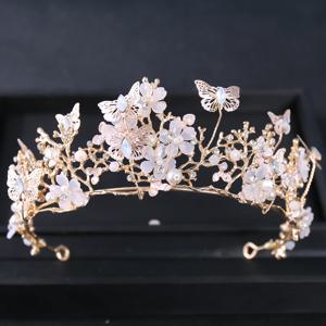 바로크 진주 라인 석 크라운 꽃 나비 공주 티아라 머리띠 헤어 밴드 여성 신부 웨딩 헤어 액세서리 쥬얼리