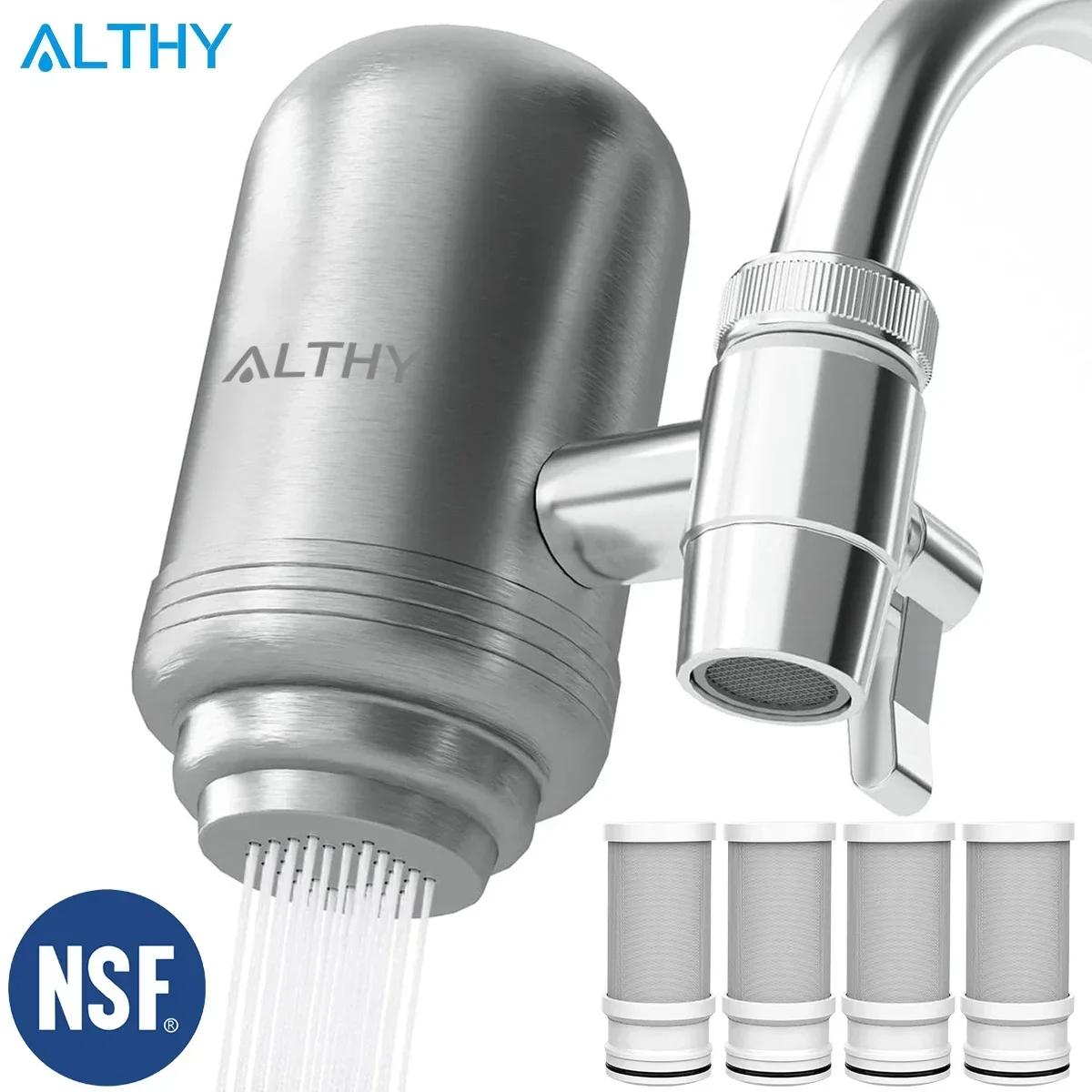 ALTHY 스테인레스 스틸 수도꼭지 수돗물 필터 정수기 시스템, NSF 인증으로 납, 염소 및 불쾌한 맛을 줄입니다.
