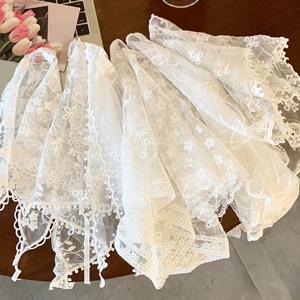 레트로 레이스 두건 머리띠 인쇄 머리 스카프 보헤미아 삼각형 Headscarf 여자를위한 흰색 헤어 밴드 여자 패션 달콤한 스카프