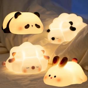 귀여운 LED 밤 빛 팬더 양 토끼 실리콘 야간 조명 타이밍 USB 충전식 침실 장식 어린이 생일 선물