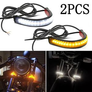 2 Pcs 12V LED 오토바이 회전 신호등 및 DRL 링 포크 스트립 램프 깜박임 깜박이 앰버 화이트 모토 성 노출증 자동차 액세서리