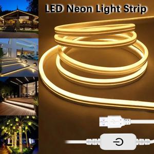 USB LED 스트립 실리콘 네온 사인 조명, 3535 터치 스위치, 조도 조절, 방수, 유연한 리본 테이프 램프, 방, 홈 데코, 5V