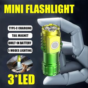 미니 3 LED 손전등 충전식 휴대용 토치 클립 캠핑 하이킹 낚시를위한 강력한 방수 포켓 자석 작업 조명