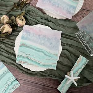 20pcs 33*33cm 2-Ply 로즈 골드 호일 인쇄 종이 냅킨 바다 여름 파티 냅킨 와인 유리 꽃 종이 Placemats