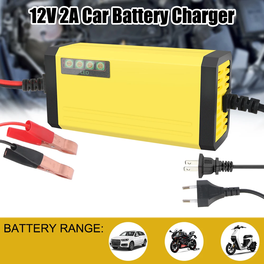 12V 2A 자동차 배터리 충전기 220V 전원 펄스 수리 충전기 습식 건식 납 산성 배터리 LED 디스플레이 모토 트럭 배터리 충전기