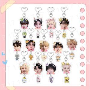 Kpop 아이돌 일곱 대형 머리 만화 아크릴 키 체인 DINO WONWOO WOOZI DK MINGYU THE8 SEUNGKWAN 사진 키 체인 가방 펜던트