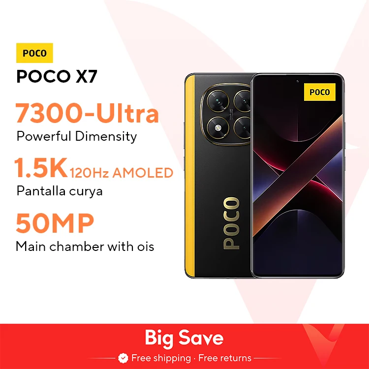 POCO X7 글로벌 버전 스마트폰, 디멘시티 7300-울트라 6.67 인치, 1.5K AMOLED 커브드 디스플레이, 45W 터보 충전 NFC, 월드 프리미어
