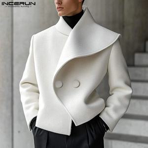 INCERUN 남성용 캐주얼 스타일리시 스타일 상의, 비대칭 칼라 세트, 멋진 남성 단색, 올 매치 루즈 긴팔 블레이저, 2025