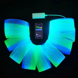 FOPLIT 배터리 작동 LED 광섬유 메쉬 조명 드레스 의상 섬유 그물 패브릭 조명 결혼식 할로윈 크리스마스