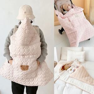 겨울 베이비 캐리어 커버 아기 유모차를위한 두꺼운 양털 담요 곰 토끼 신생아 Swaddle Wrap 후드 유아 잠자는 이불