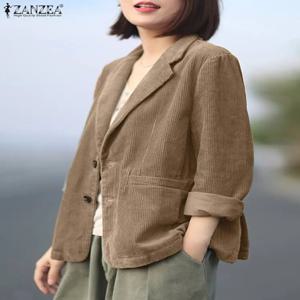 ZANZEA 여성 패션 블레이저 정장, 긴팔 라펠 넥 코듀로이 코트, 빈티지 버튼 재킷, 캐주얼 OL 작업 2023, 가을