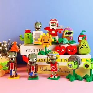 식물 VS 좀비 블록 작은 만화 미니 빌딩 블록 Peashooter SunFlower Chomper 어린이를위한 액션 모델 인형 장난감 조립