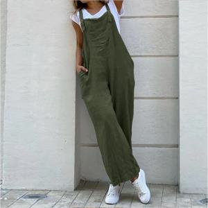 여름 여성 코튼 린넨 점프 슈트 패션 민소매 넓은 다리 Dungarees 솔리드 롱 Rompers 캐주얼 편안한 캐주얼 Playsuit
