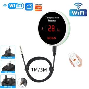 wifi 온도 Tuya WiFi 온도 센서 1M/3M 프로브 디지털 LCD 화면 냉장고 용 스마트 라이프 온도계 워터 풀 온도 조절기 원격 알람