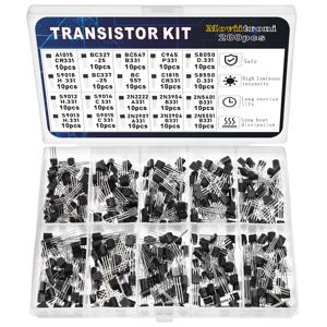 200pcs BJT 트랜지스터 키트 바이폴라 전력 트랜지스터 A1015 BC327 BC337 C1815 S8050 S8850 2N2222 2N2907 2N3904 2N3906 PNP NPN