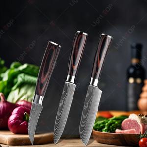 전문 스테인레스 스틸 주방 나이프 과일 슬라이스 유틸리티 나이프 고기 식칼 산토쿠 나이프 다마스커스 강철 나이프